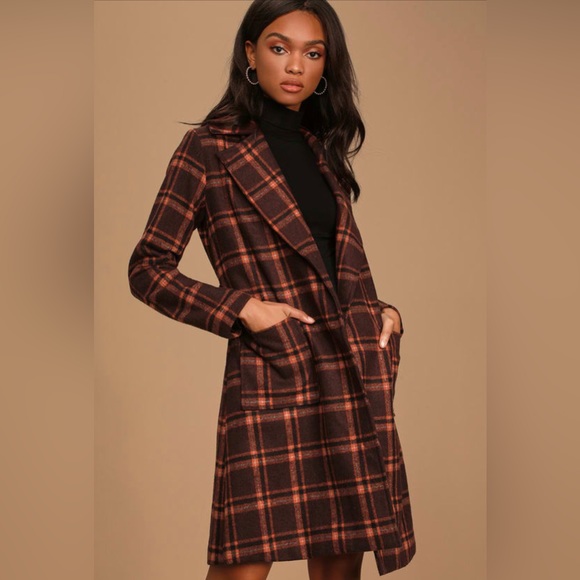 Sage | Women’s Burgundy Plaid Tie Coat size M - Picture 5 of 11